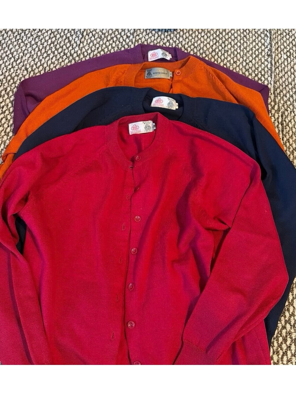 Vintage Monte Carlo Pure New Wool Cardigan Button-Up Sweater Bundle of 4